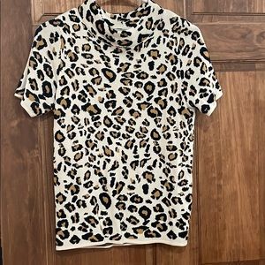 Cheetah mock neck shirt sleeve sweater